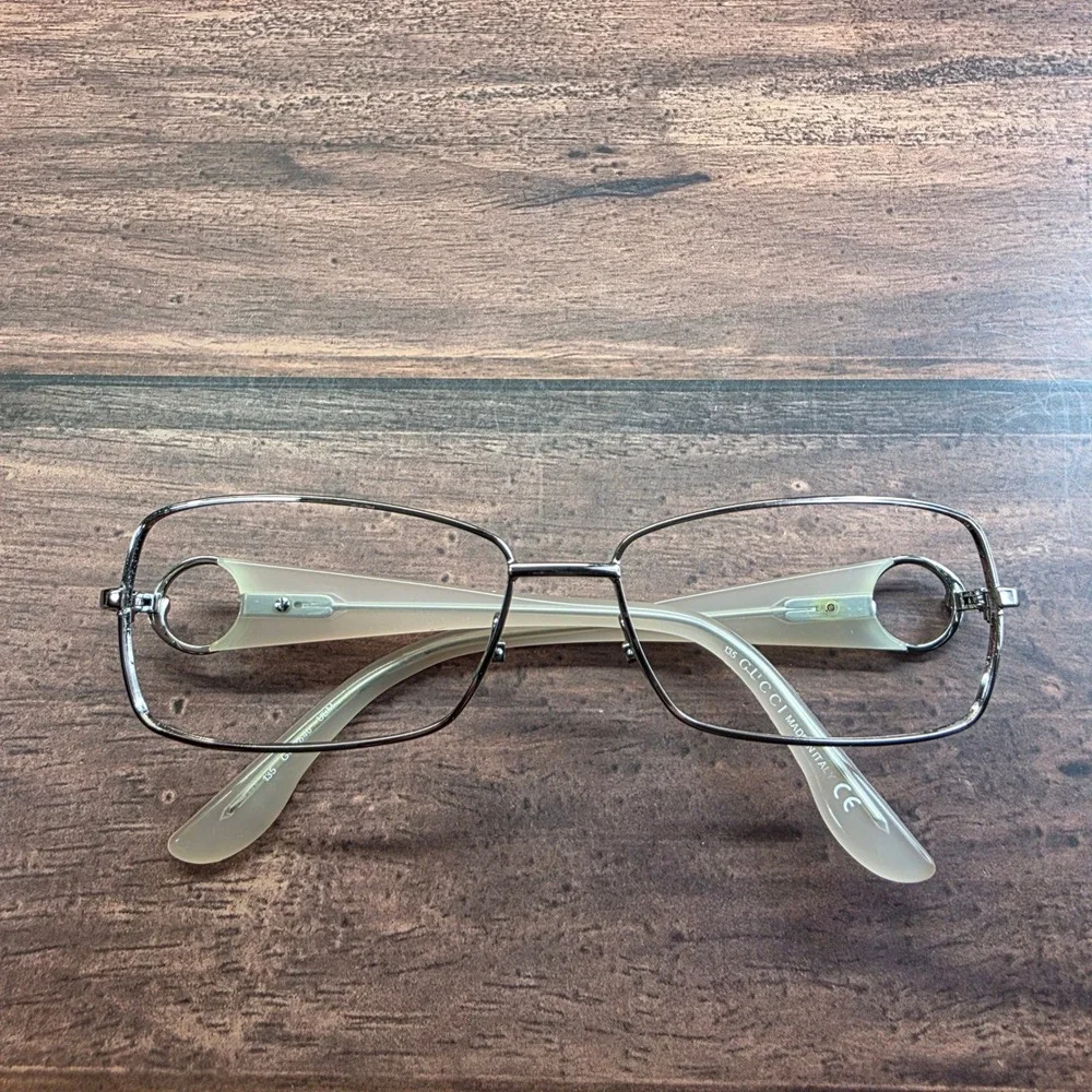 Gucci GG 2840 UBM Gunmetal Cream Rectangular Eyeglasses Frames Italy 135mm